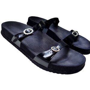Mephisto Womens Sydel Black Patent Norie  Slides Crystal Rhinestone- Sz 39